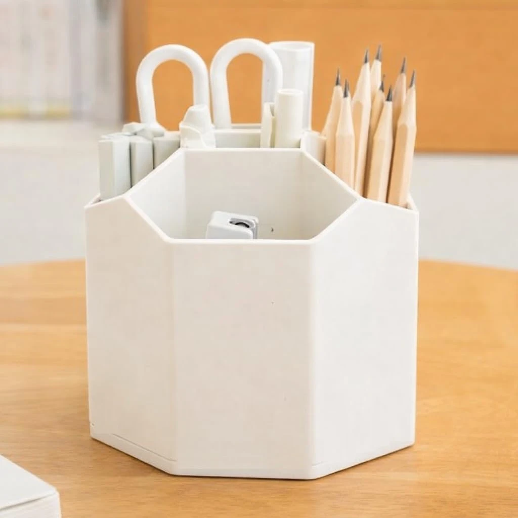 Beige Aesthetic Pen Holder – Unbreakable Large Stationery Organizer for Office & Study