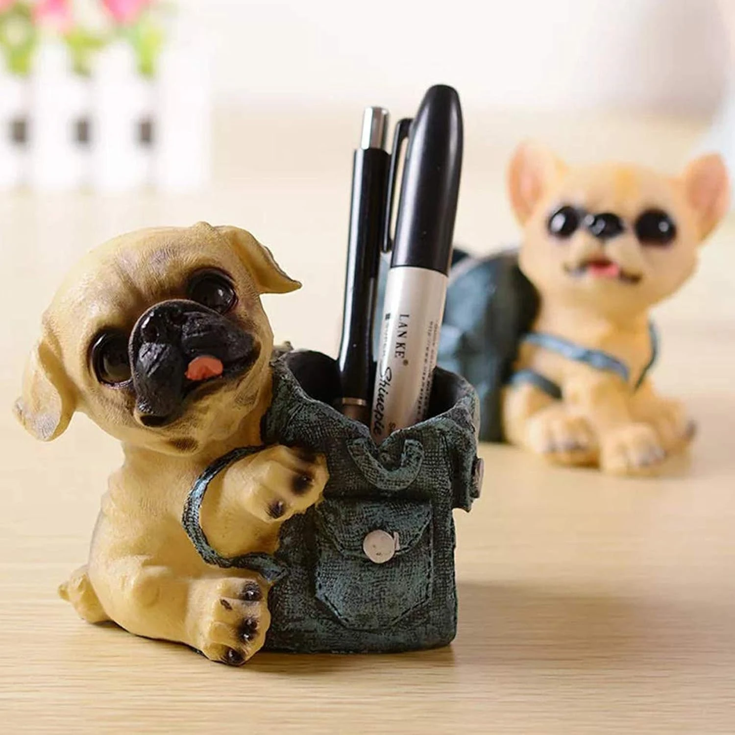 TIED RIBBONS Cute Dog Resin Pen Stand – Decorative Multicolor Stationery Holder for Office Desk & Kids' Study