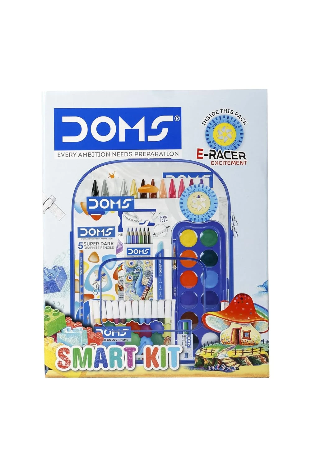 Doms Smart Stationery Kit – 12-Piece Comprehensive School Essentials Pack in Transparent Zipper Bag