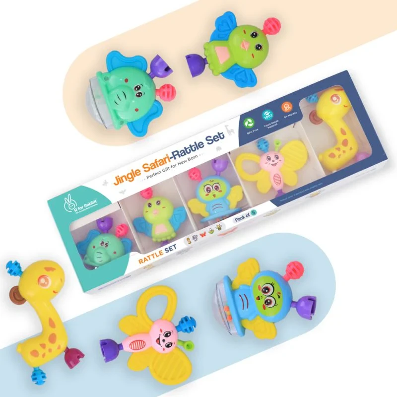 Jingle Safari 5-Piece Premium Baby Rattle Set – BIS Certified & BPA-Free Sensory Development Toys for Infants